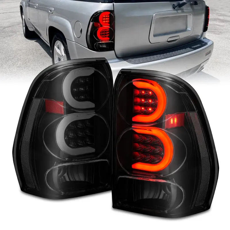 ANZO 2002 2009 Chevrolet Trailblazer LED Tail Lights w Light Bar Black Housing Smoke Lens