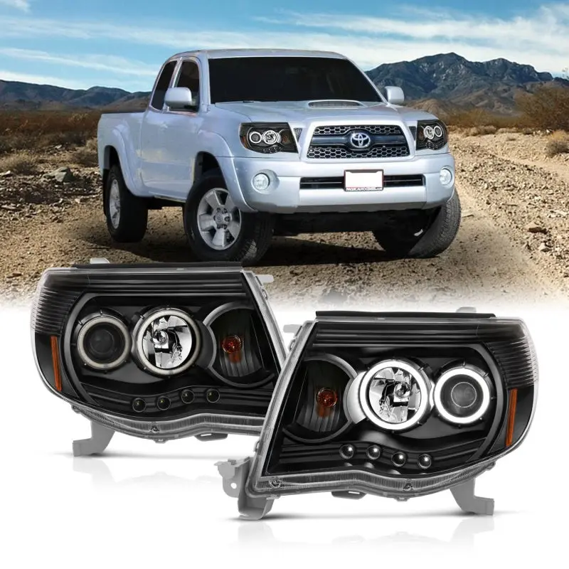 ANZO 2005 2011 Toyota Tacoma Projector Headlights w Halo Black