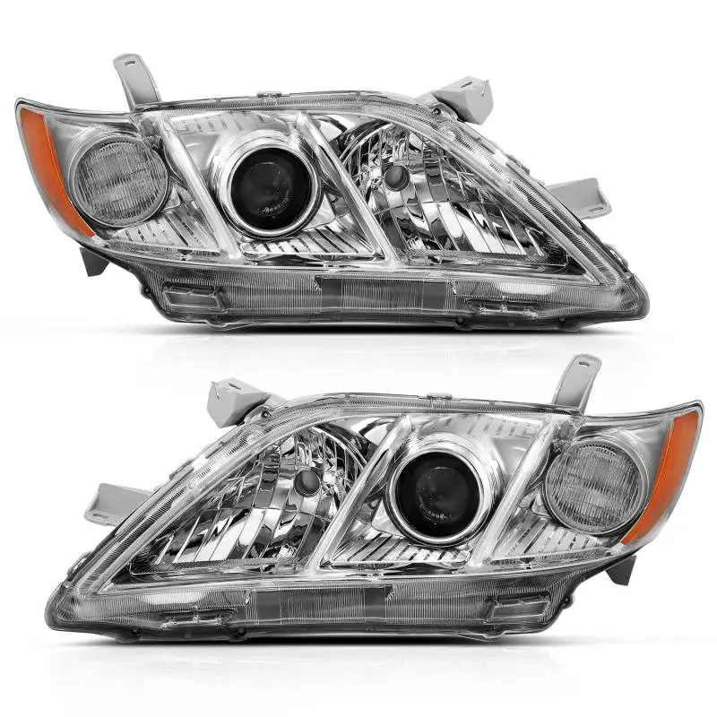ANZO 2007 2009 Toyota Camry Projector Headlight Chrome Amber (OE Replacement)