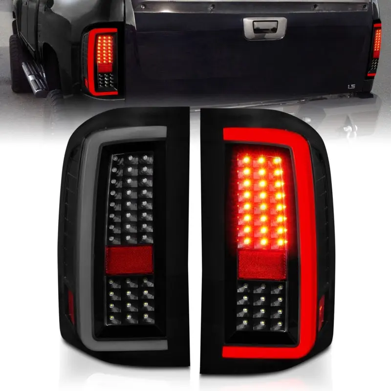 ANZO 2007 2013 Chevrolet Silverado1500 2500 3500 LED Tail Lights w Light Bar Black Housing Smoke