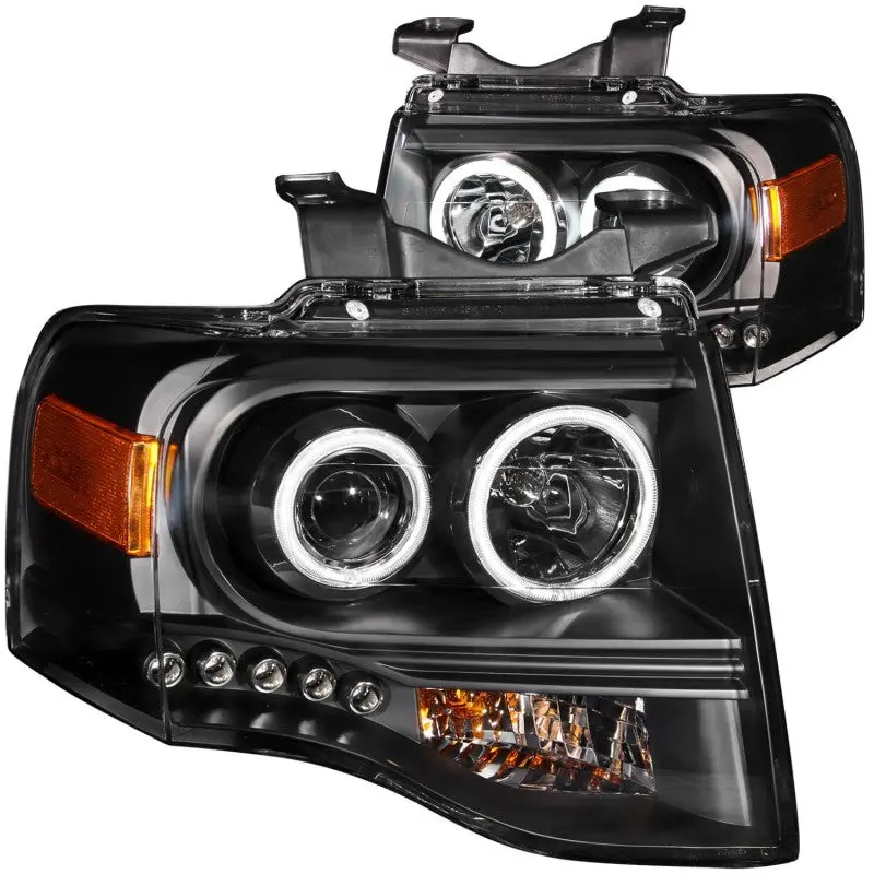 ANZO 2007 2014 Ford Expedition Projector Headlights w Halo Black