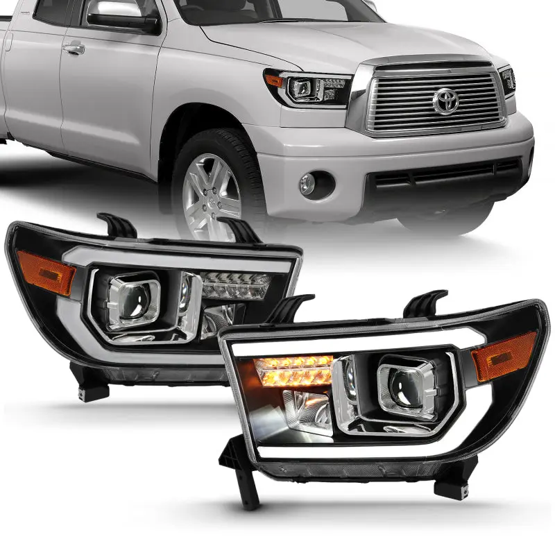 ANZO 2007 2014 Toyota Tundra Projector Light Bar H.L Black Amber(Led High Beam) (Halogen Version)