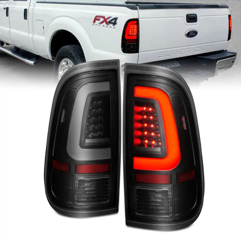 ANZO 2008 2016 Ford F 250 LED Tail w Lights Bar Black Housing Smoke Lens