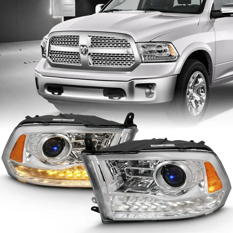 ANZO 2009 2018 Dodge Ram 1500 Projector Plank Style Switchback H.L Halo Chrome Amber (OE Style)