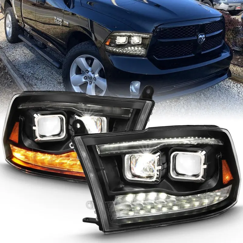ANZO 2009 2018 Dodge Ram 1500 Led Projector Plank Style Switchback H.L Halo Black Amber (OE Style)