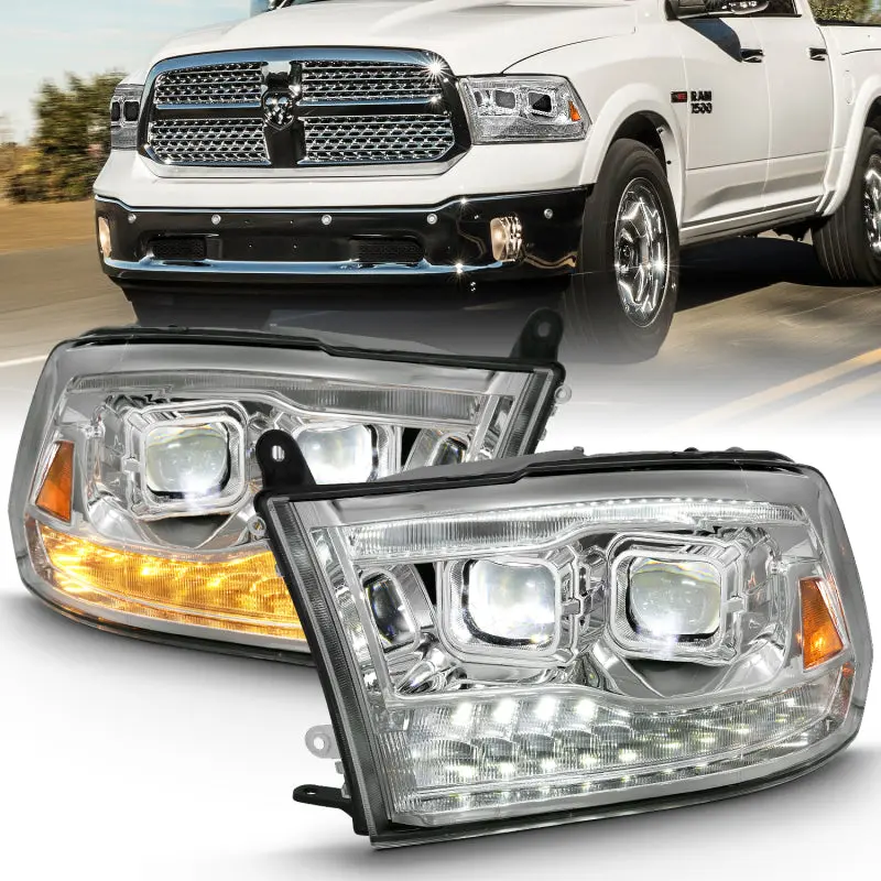 ANZO 2009 2018 Dodge Ram 1500 Led Projector Plank Style Switchback H.L Halo Chrome Amber (OE Style)