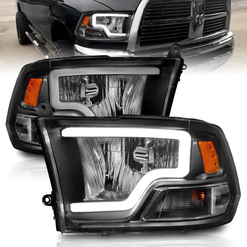 ANZO 2009 2018 Dodge Ram 1500 Crystal Headlights w Light Bar Black Housing