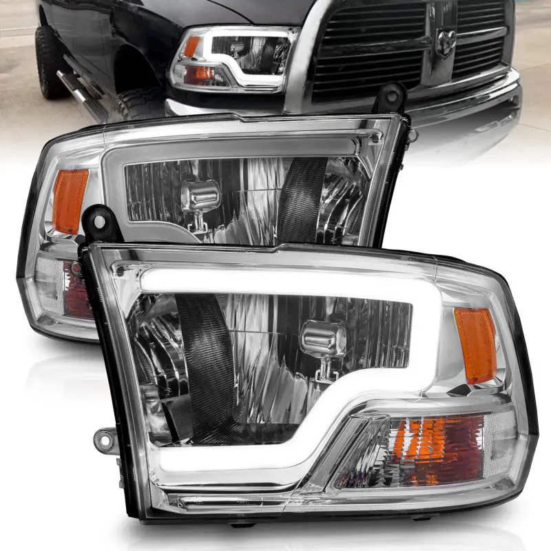 ANZO 2009 2018 Dodge Ram 1500 2500 3500 Crystal Headlights w Light Bar Chrome Housing