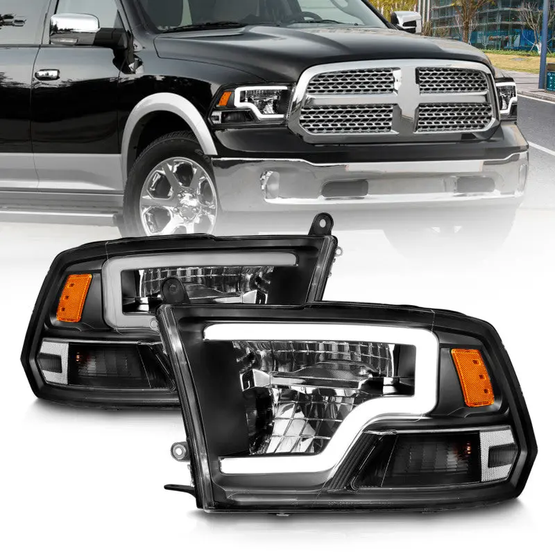 ANZO 2009 2020 Dodge Ram 1500 Full LED Square Projector Headlights w Chrome Housing Black Amber