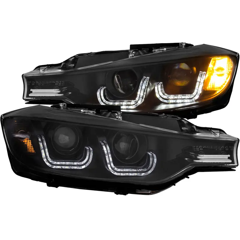 ANZO 2012 2015 BMW 3 Series Projector Headlights w U Bar Black