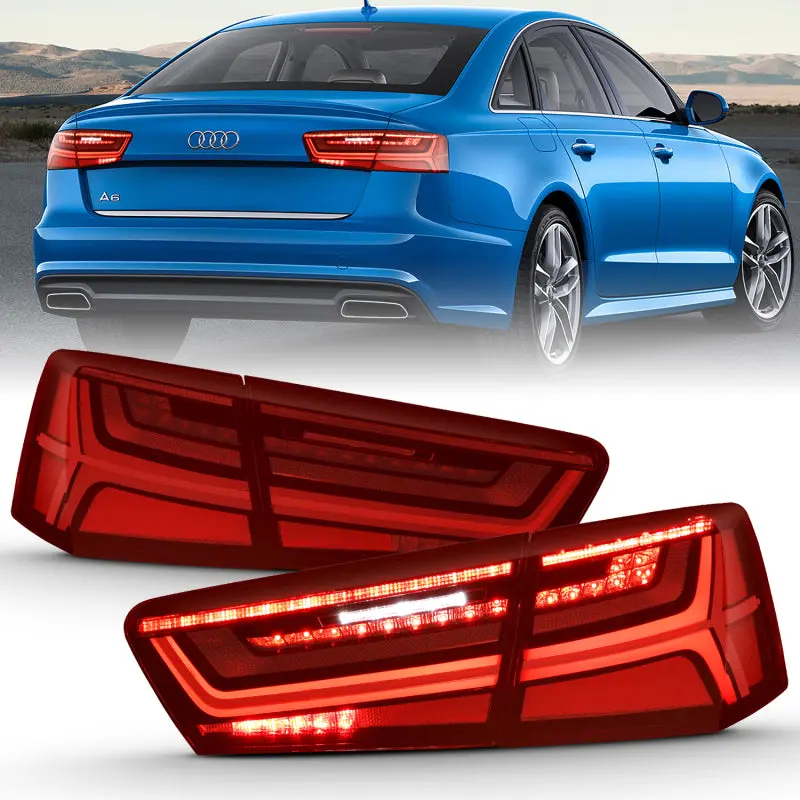 ANZO 2012 2018 Audi A6 LED Taillight Black Housing Red Clear Lens 4 pcs (Sequential Signal)