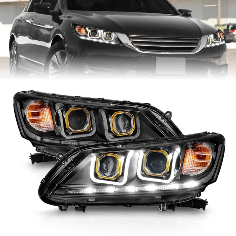 ANZO 2013 2015 Honda Accord Projector Headlights w U Bar Black