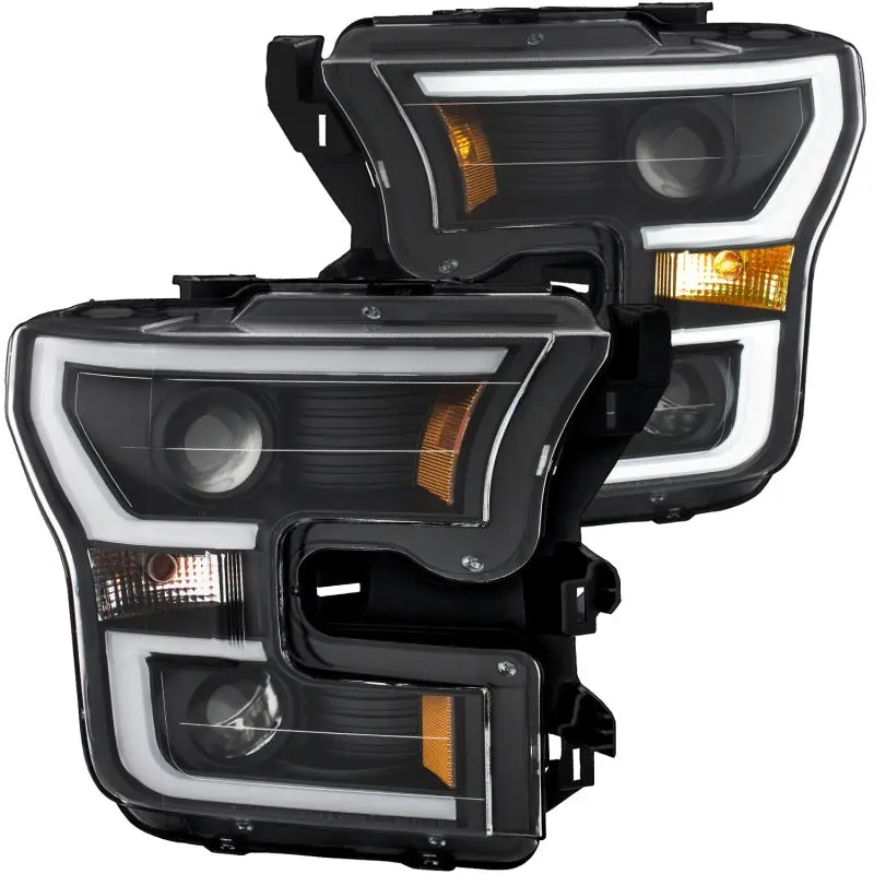 ANZO 2015 2017 Ford F 150 Projector Headlights w Plank Style Switchback Black w Amber