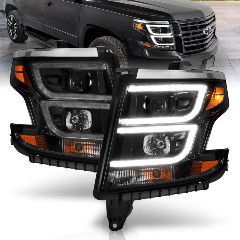 ANZO 2015 2020 Chevy Tahoe Projector Headlights Plank Style Black w DRL
