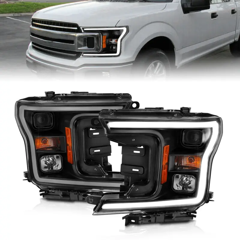 ANZO 2018 2019 Ford F 150 Projector Plank Style H.L. Black Amber (Without Switchback)