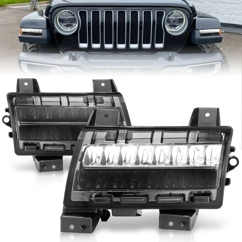 ANZO 2018 2021 Jeep Wrangler LED Side Markers Chrome Housing Smoke Lens w Seq. Signal Sport Bulb