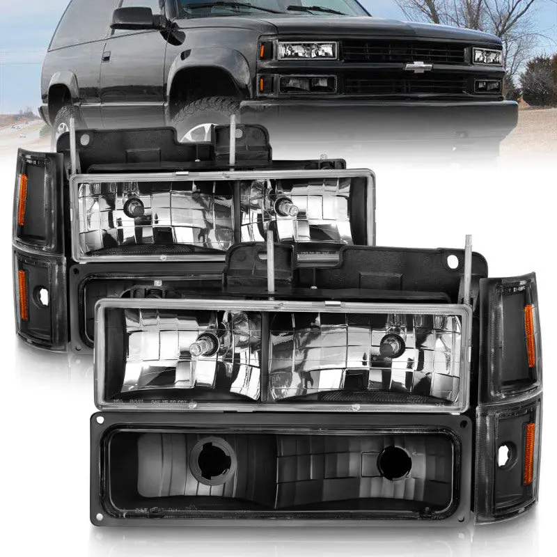 ANZO 88 98 Chevrolet C1500 Crystal Headlights Black