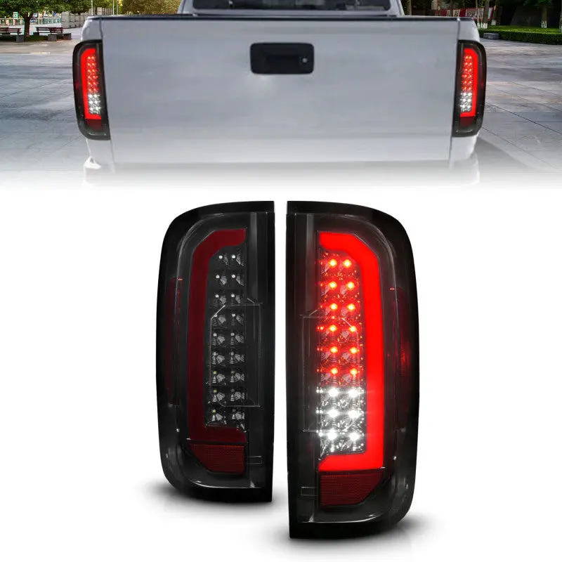 ANZO 15 21 Chevrolet Colorado Full LED Tail Lights w Red Lightbar Black Housing Smoke Lens