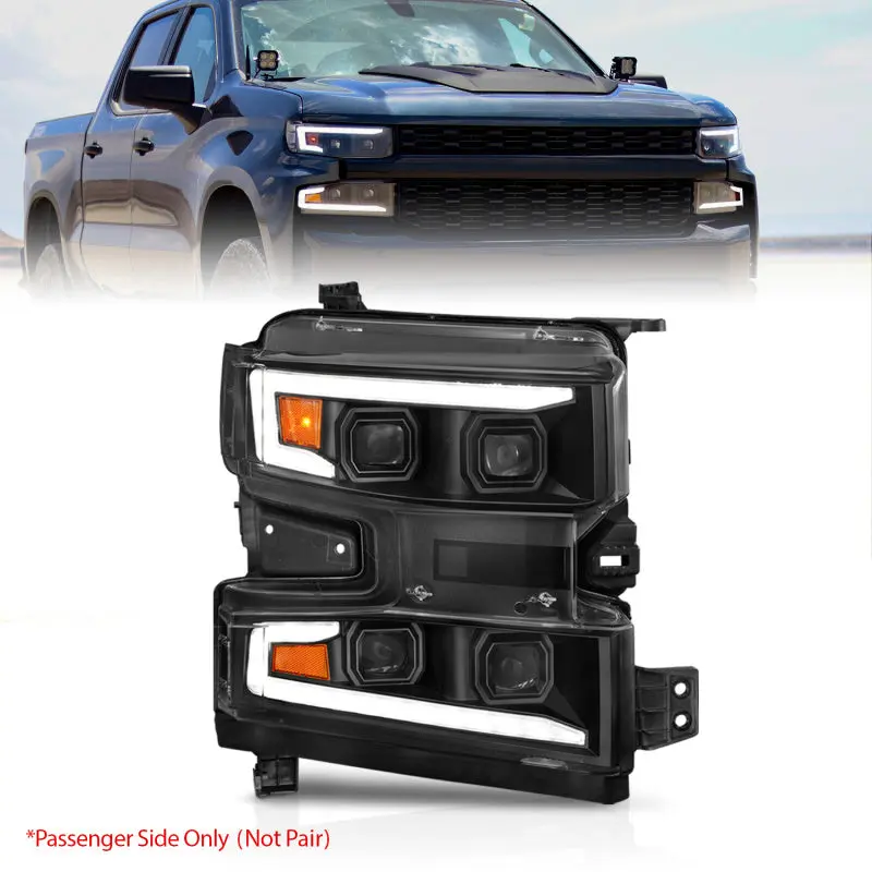 ANZO 19 22 Chevrolet Silverado 1500 LED Proj HL w Lgt Bar SwBk Seq. Blk w . Light Passenger Side