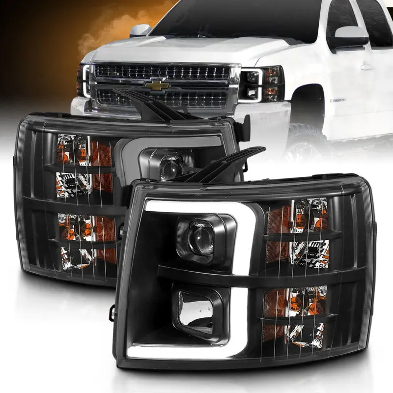 ANZO 07 13 Chevrolet Silverado 3500 Projector Headlights Black Amber