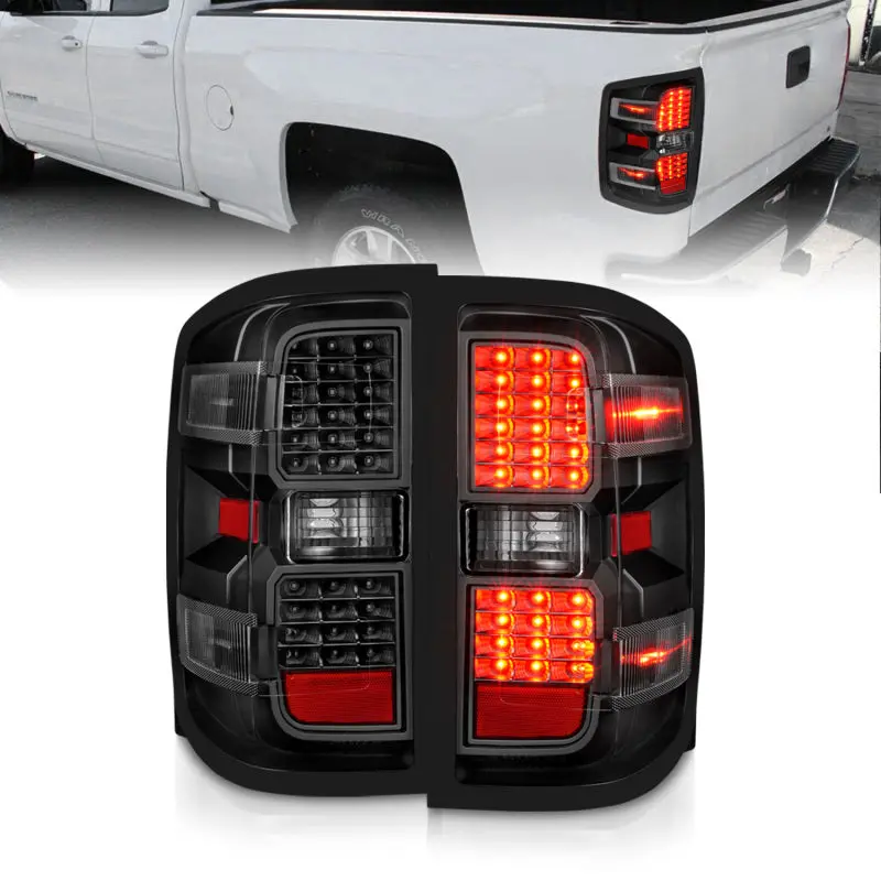 ANZO 15 19 Chevy Silverado 2500HD 3500HD (Factory Halogen Only) LED Tail Lights Black w Clear Lens