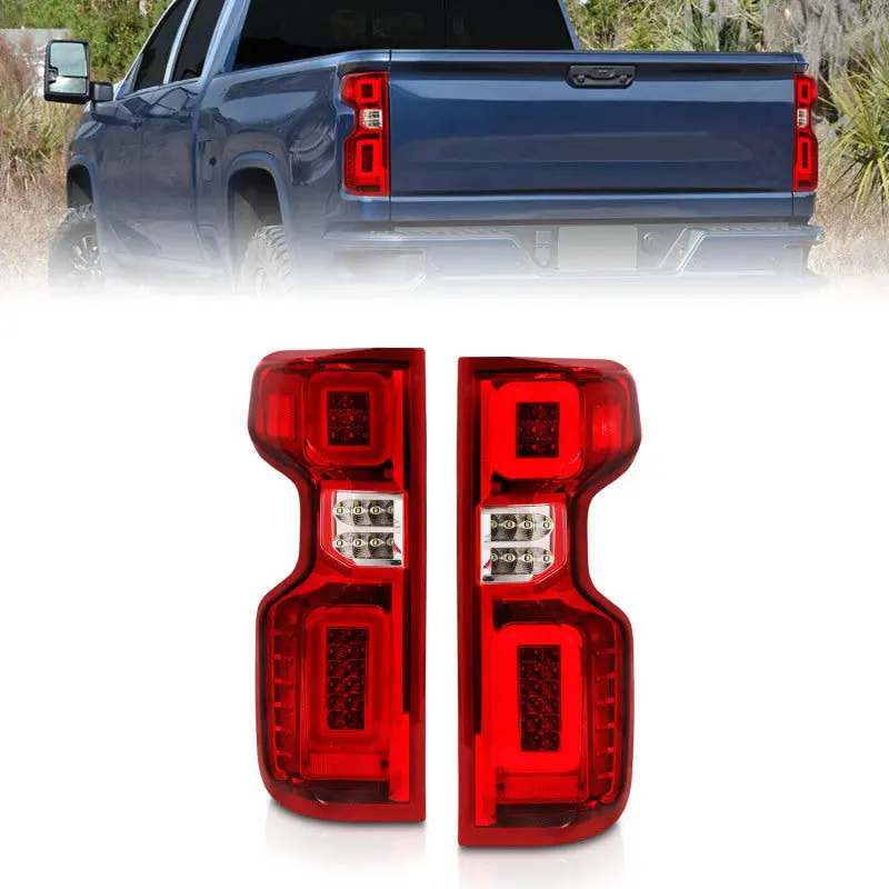Anzo 19 21 Chevy Silverado Full LED Tailights Chrome Housing Red Clear Lens G2 (w C Light Bars)