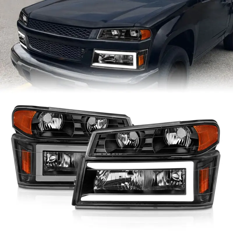 ANZO 04 12 GM Colorado Canyon I Series Crystal Headlights w Light Bar Black Housing 4pcs