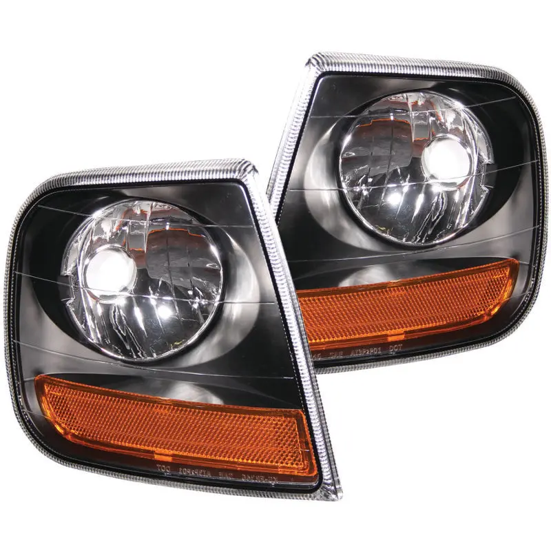 ANZO Corner Lights 1997 2003 Ford F 150 HARLEY DAVIDSON Style Corner Lights Black w Amber Reflector