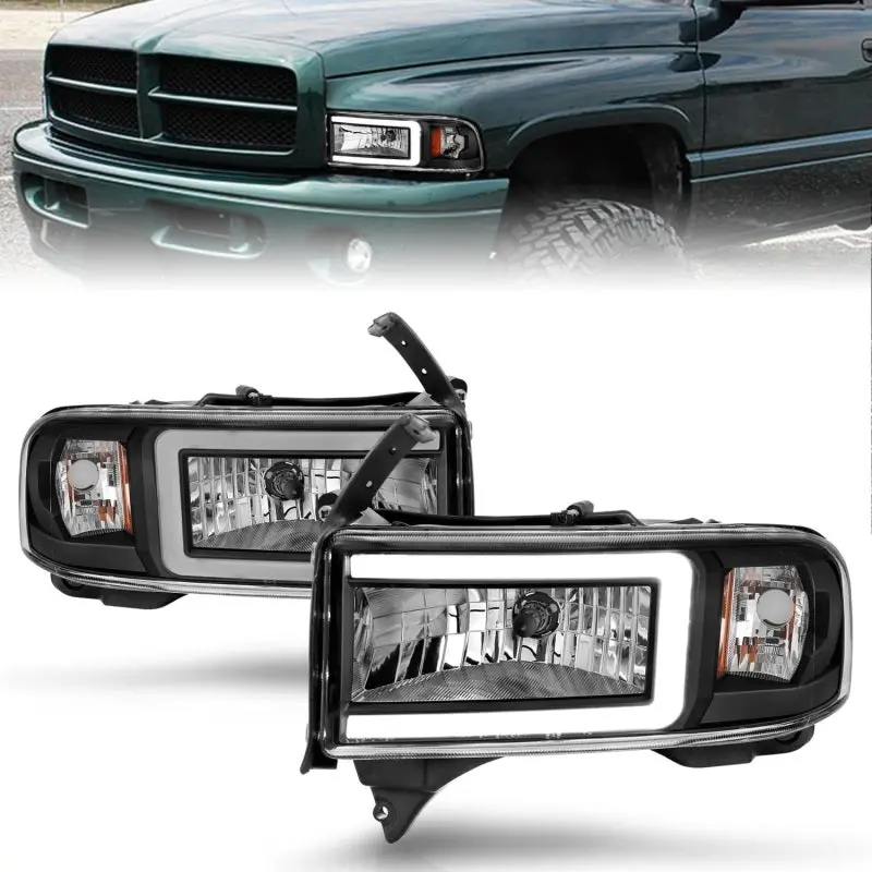 ANZO 94 02 Dodge RAM Crystal Headlight w Light Bar Black Housing