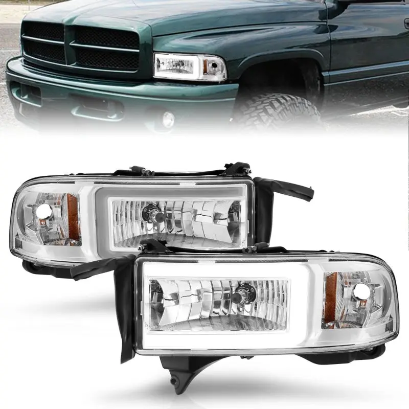 ANZO 94 02 Dodge RAM Crystal Headlight w Light Bar Chrome Housing
