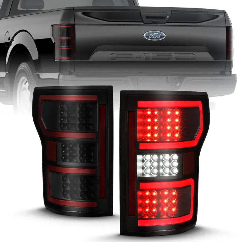 ANZO 18 19 Ford F 150 LED Taillight Black Housing Clear Lens Red Light Bar W Sequential