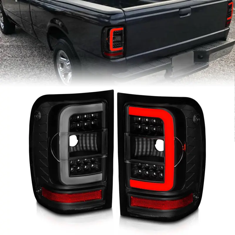 ANZO 01 11 Ford Ranger LED Taillights Black Housing w Smoke Lens & Light Bar