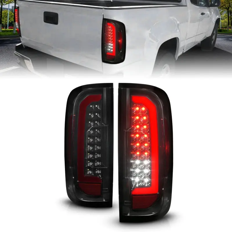 ANZO 15 21 GMC Canyon Full LED Tail Lights w Red Lightbar Black Housing Smoke Lens
