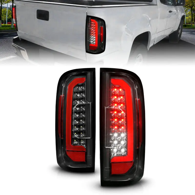 ANZO 15 21 GMC Canyon Full LED Taillights w Red Lightbar Black Housing Clear Lens