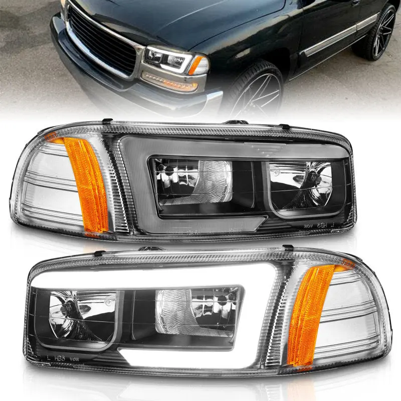 Anzo 99 17 GMC Sierra Denali Headlights Black Amber (w C Light Bars)