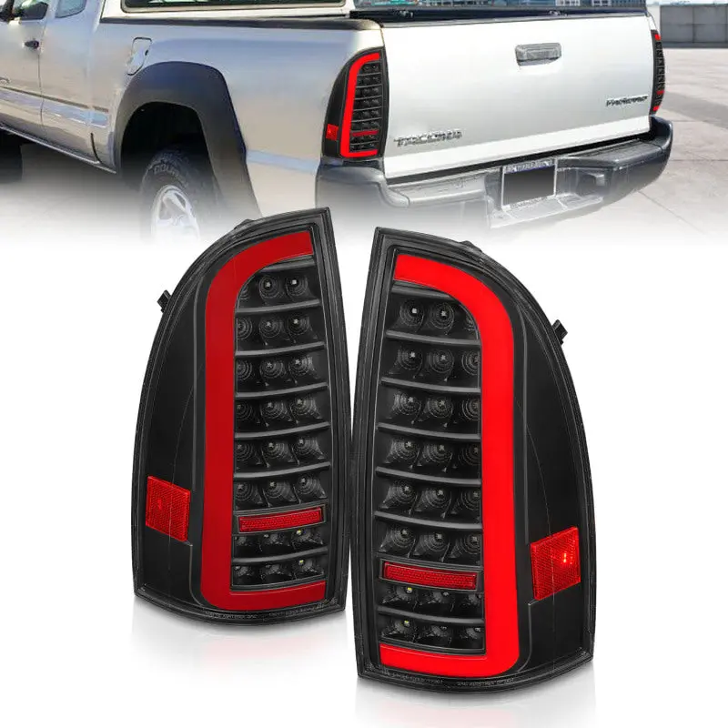 ANZO 05 15 Toyota Tacoma Full LED Tail Lights w Light Bar Sequential Black Housing Clear Lens