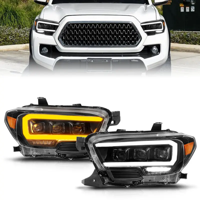 ANZO 16 22 Toyota Tacoma LED Projector Headlights w Light Bar Sequential Black Housing w Initiation