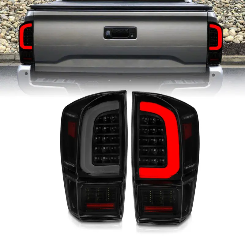 ANZO 16 21 Toyota Tacoma LED Tail Lights w Light Bar Sequential Black Housing & Smoke Lens
