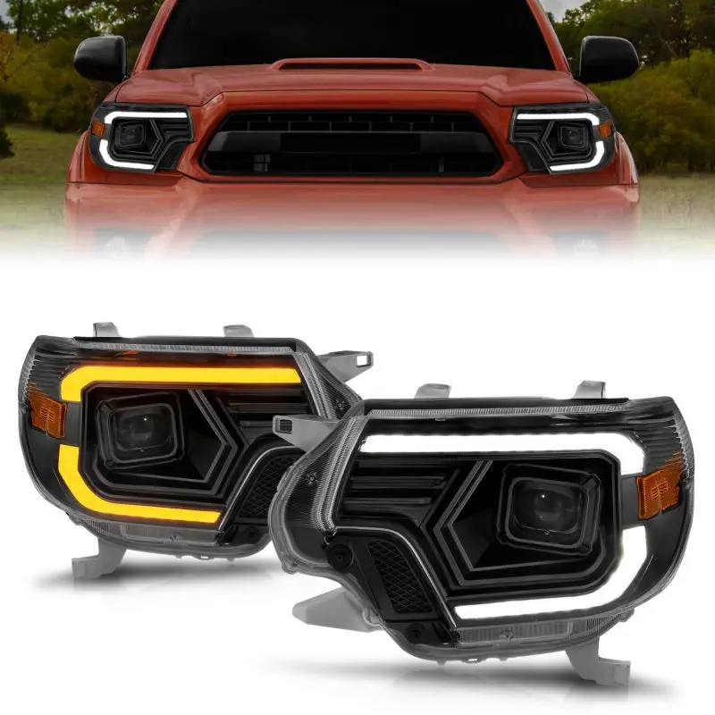 ANZO 12 15 Toyota Tacoma Projector Headlights w Light Bar Switchback Black Housing