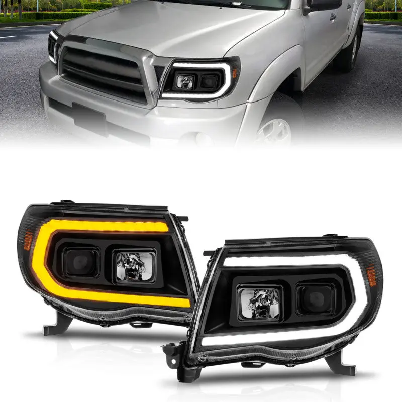 ANZO 05 11 Toyota Tacoma Projector Headlights w Light Bar Switchback Black Housing
