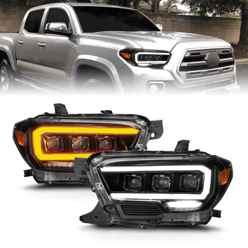 ANZO 16 22 Toyota Tacoma SR SR5 ONLY Full LED Proj Headlights w Light Bar Seq. Blk w Initiation Lgt