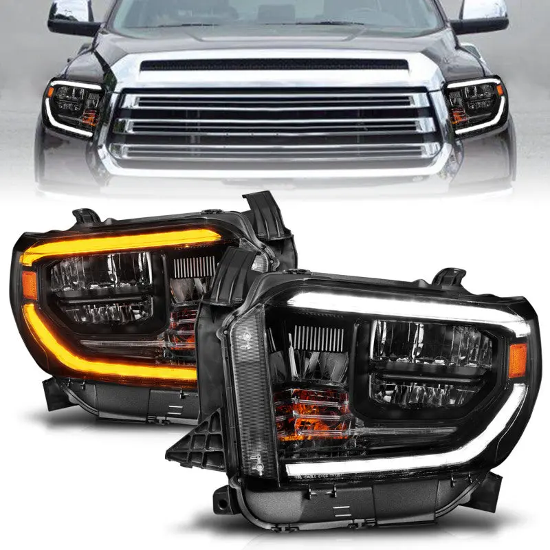 ANZO 14 21 Toyota Tundra (OE Halogen w LED DRL) LED Crystal Headlights w Switchback & DRL Blk