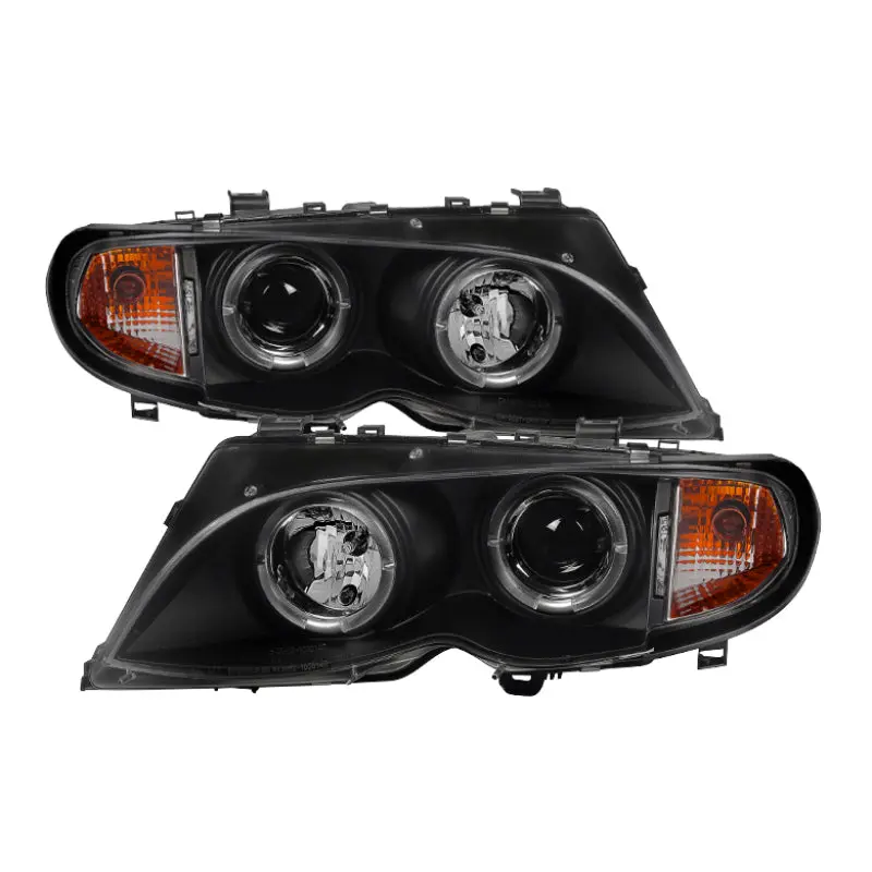 Spyder BMW E46 3 Series 02 05 4DR Projector Headlights 1PC LED Halo Blk PRO YD BMWE4602 4D AM BK