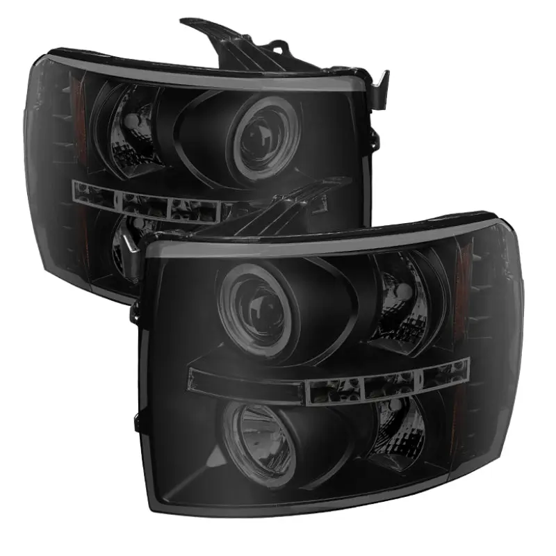 Spyder Chevy Silverado 1500 2500 07 13 Projector Headlights LED Halo LED Blk Smke PRO YD CS07 HL BSM