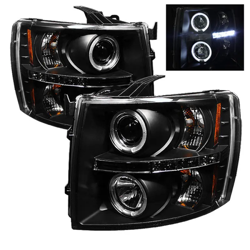 Spyder Chevy Silverado 1500 07 13 Projector Headlights LED Halo LED Blk PRO YD CS07 HL BK