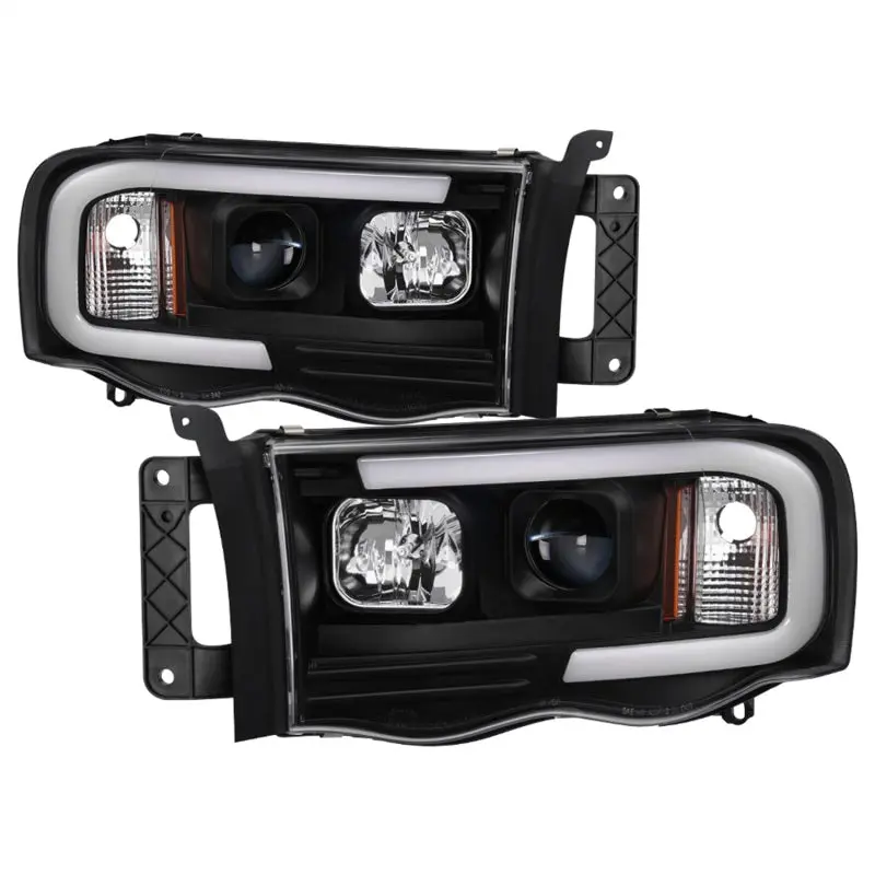 Spyder 02 05 Dodge Ram 1500 Light Bar Projector Headlights Black (PRO YD DR02V2 LB BK)