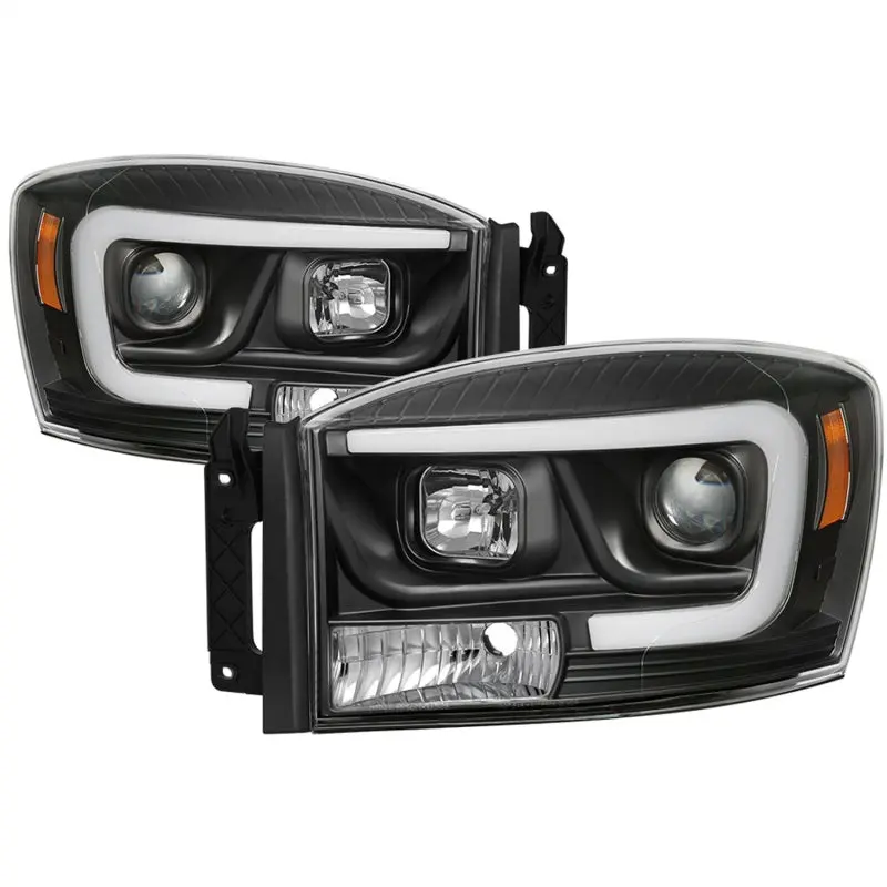 Spyder Dodge Ram 1500 06 08 V2 Projector Headlights Light Bar DRL Black (PRO YD DR06V2 LB BK)