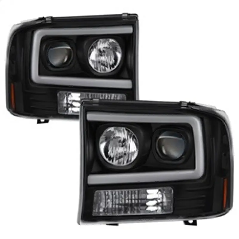 Spyder 99 04 Ford F250 Super Duty Projector Headlights Light Bar Black PRO YD FF25099V2 LB BK