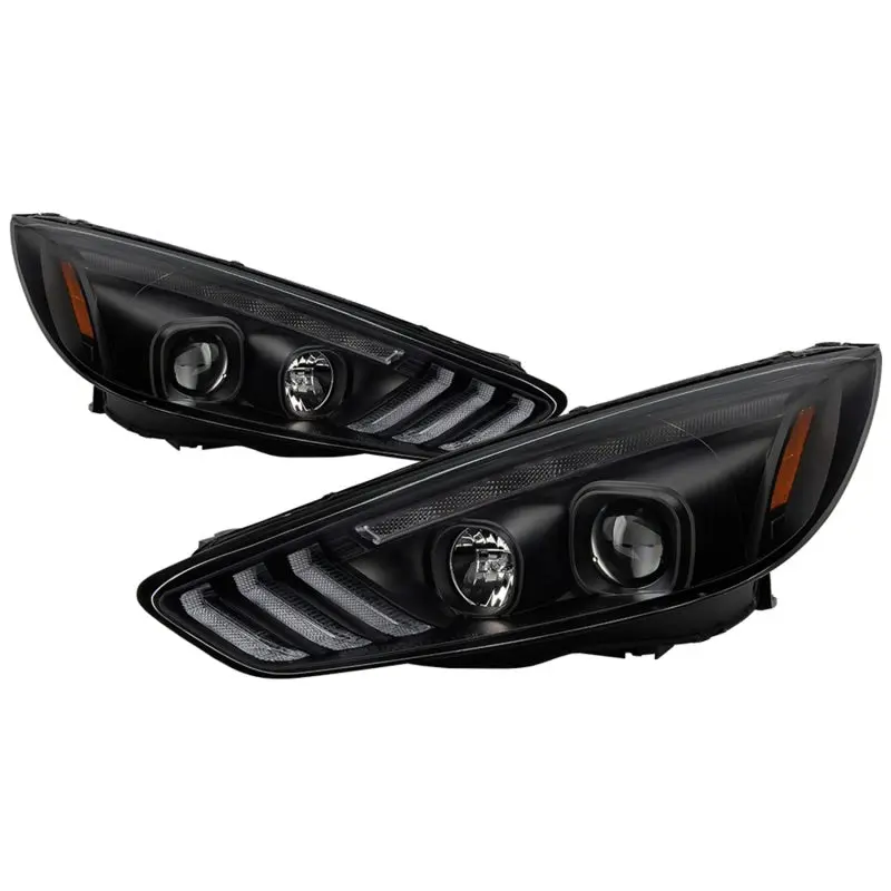 Spyder 15 18 Ford Focus Projector Headlights Seq Turn Light Bar Black PRO YD FF15 LBSEQ BK