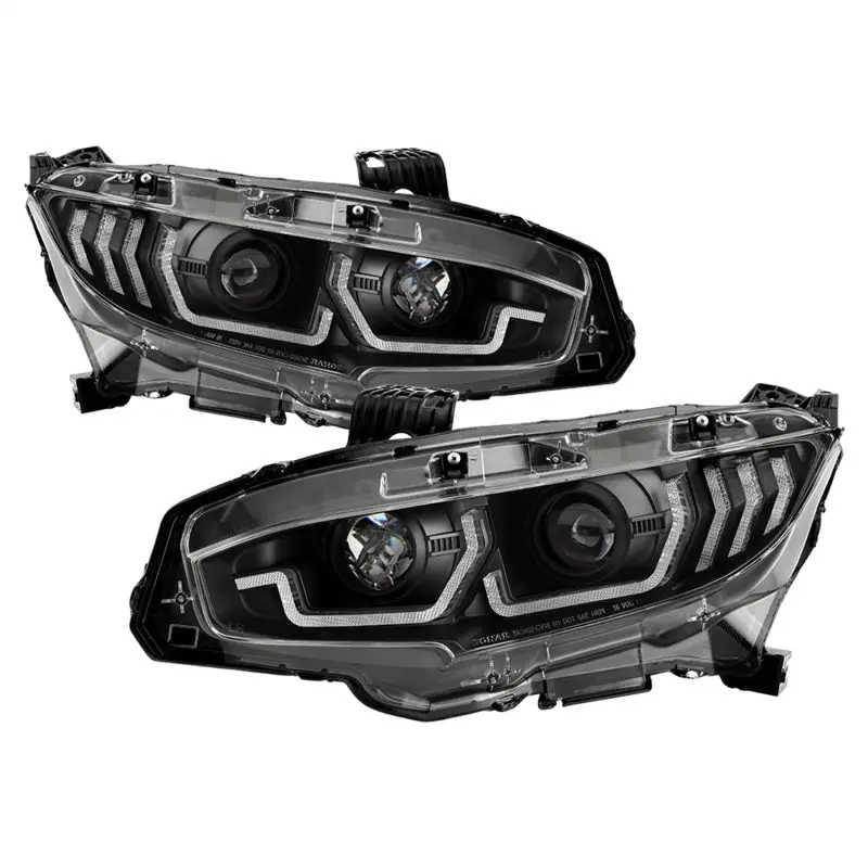 Spyder Honda Civic 16 2DR 4DR Hatchback Projector Headlights Black PRO YD HC16SI SEQGR BK
